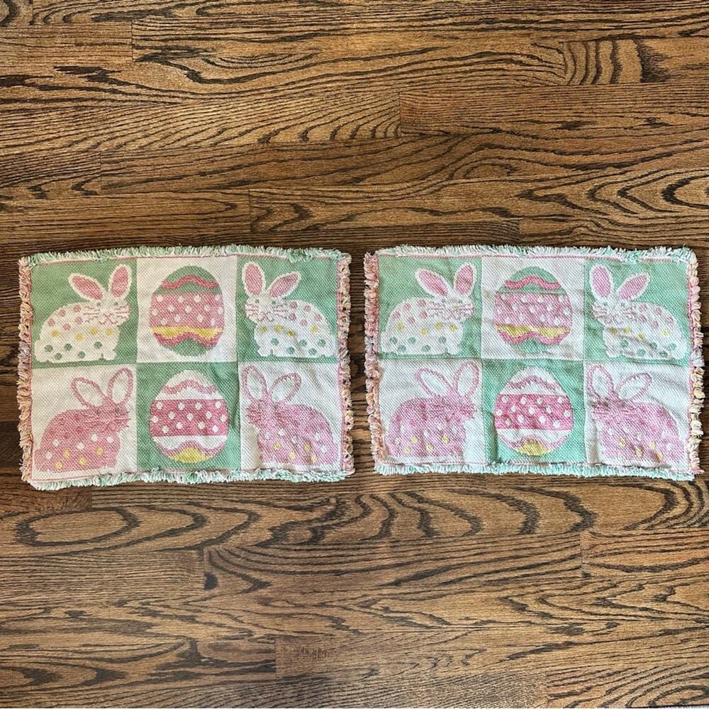Vintage placemats Bunny Woven collectible - set of 2 placemats easter pastel